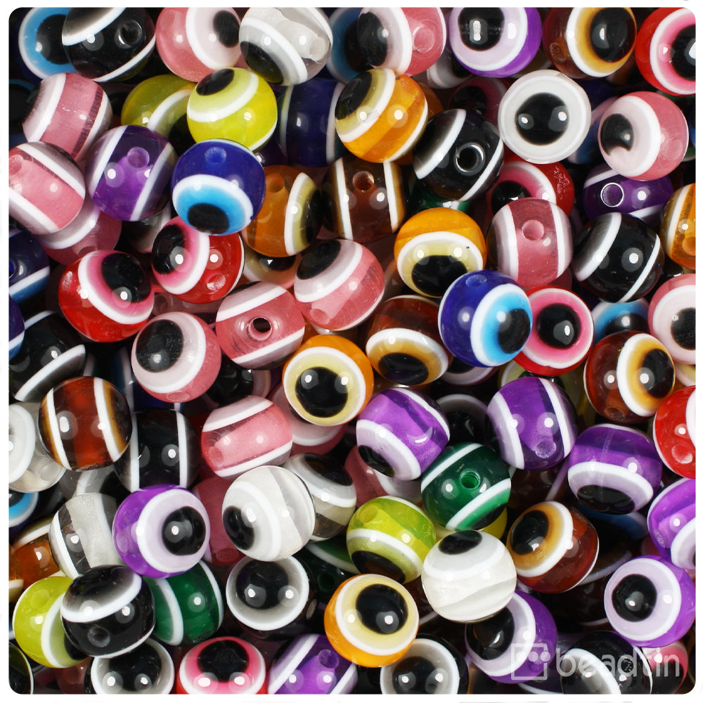 Mixed Transparent 10mm Round Resin Beads - Evil Eye Design (100pcs)