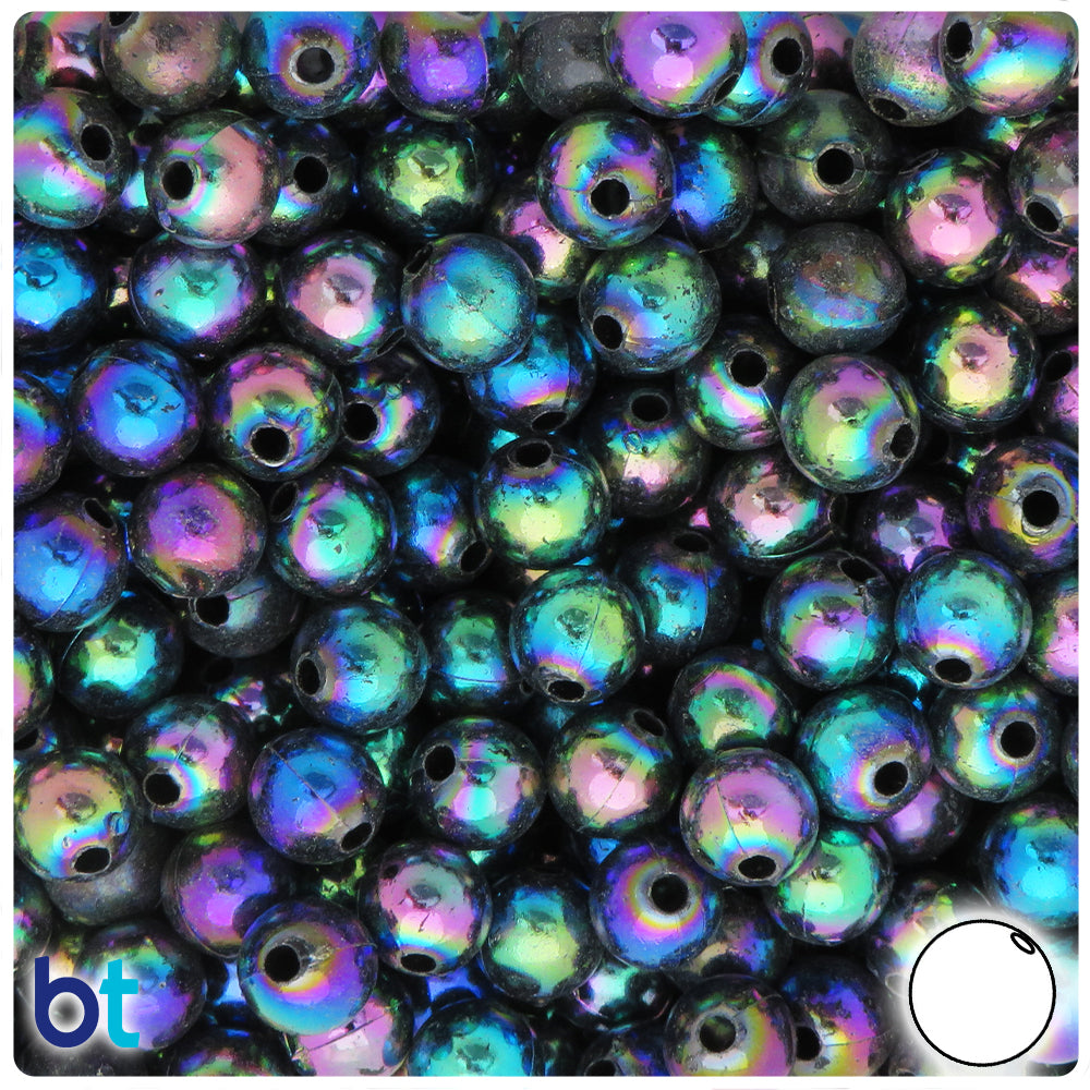 Black Opaque AB 10mm Round Plastic Beads (100pcs)