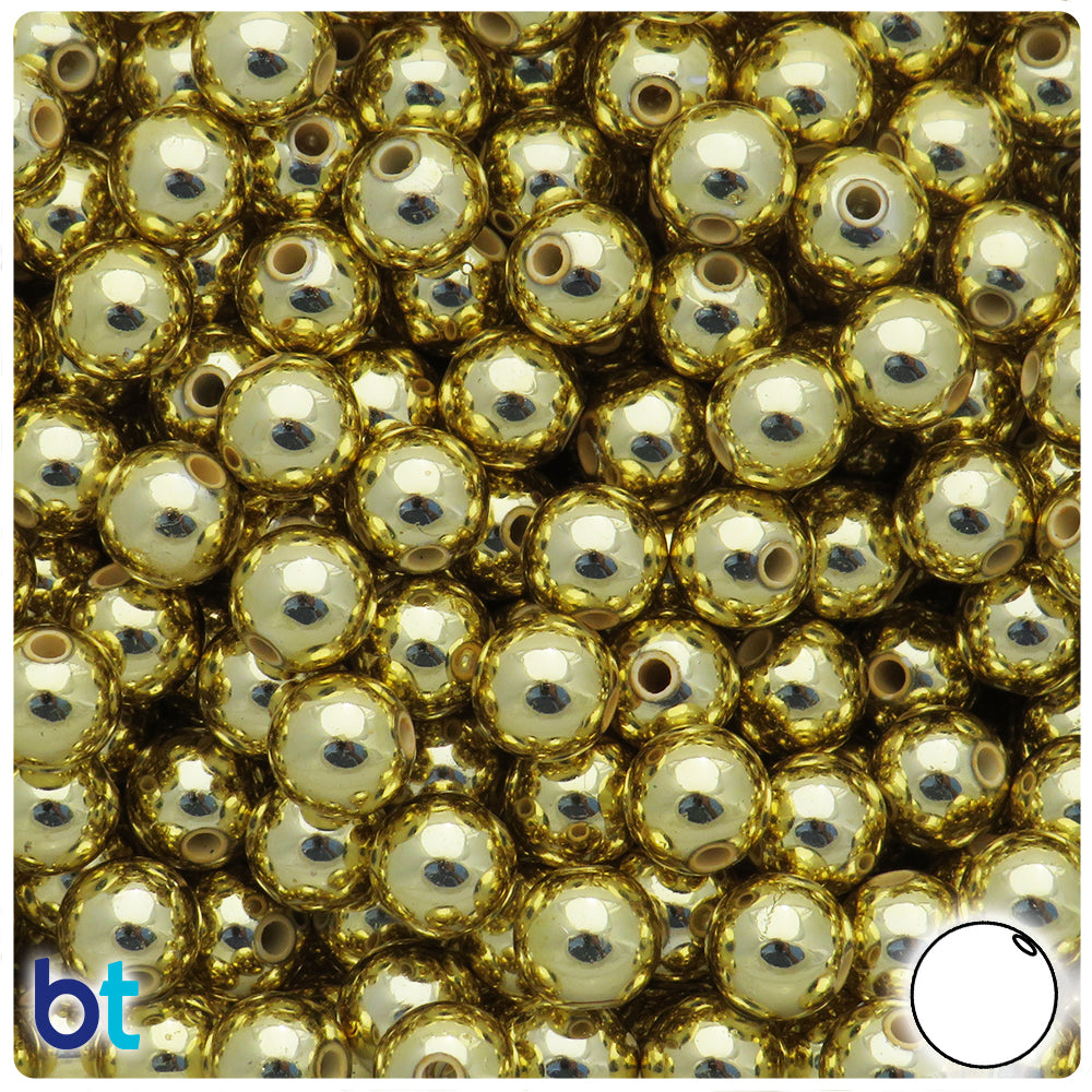 Gold Metallic 10mm Round Plastic Beads (100pcs)