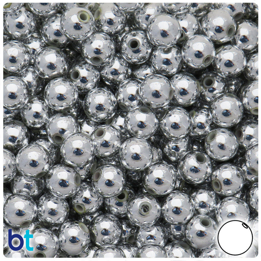 Silver Metallic 10mm Round Plastic Beads (100pcs)
