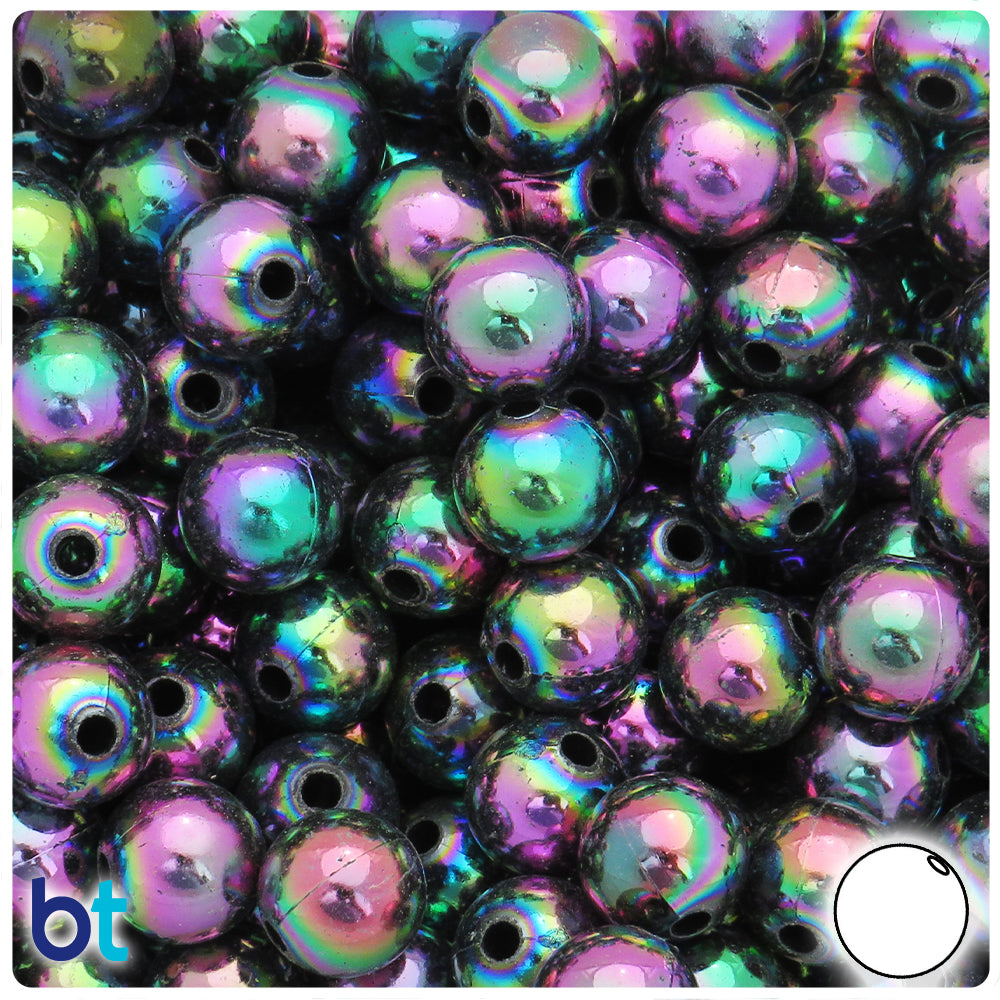 Black Opaque AB 12mm Round Plastic Beads (75pcs)