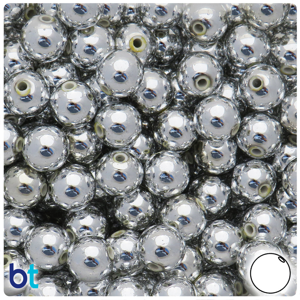 Silver Metallic 12mm Round Plastic Beads (75pcs)