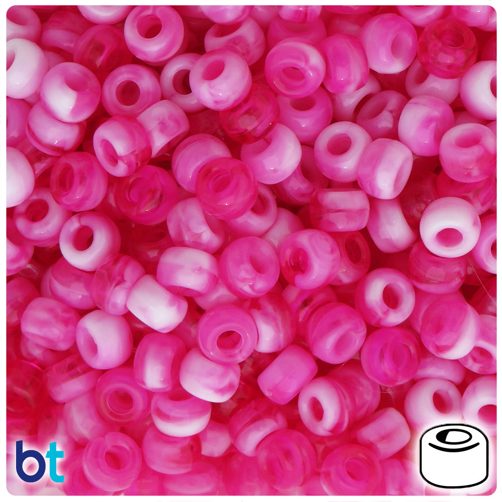 Dark Pink Marbled 9x6mm Barrel Pony Beads (300pcs)