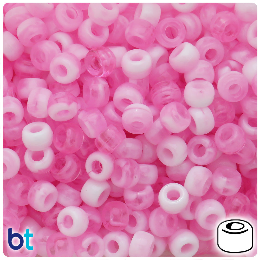 Light Pink Marbled 9x6mm Barrel Pony Beads (300pcs)