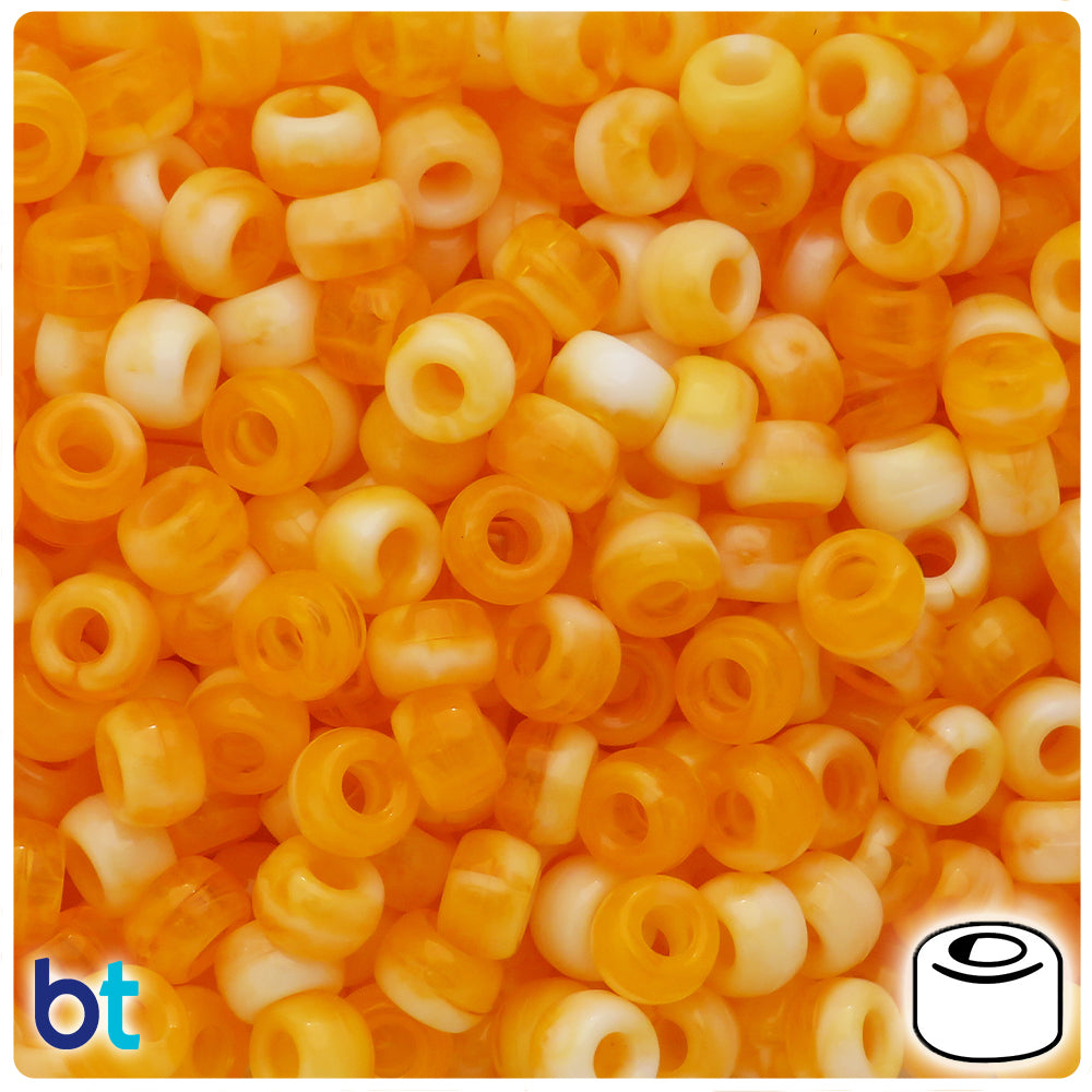 Orange Marbled 9x6mm Barrel Pony Beads (300pcs)