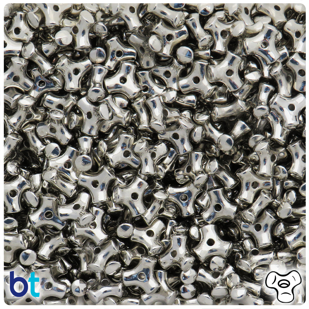 Silver Metallic 11mm Tribead Plastic Beads (200pcs)