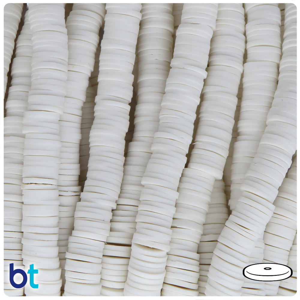 White Opaque 8mm Heishi Disc Polymer Clay Beads (1 Strand)