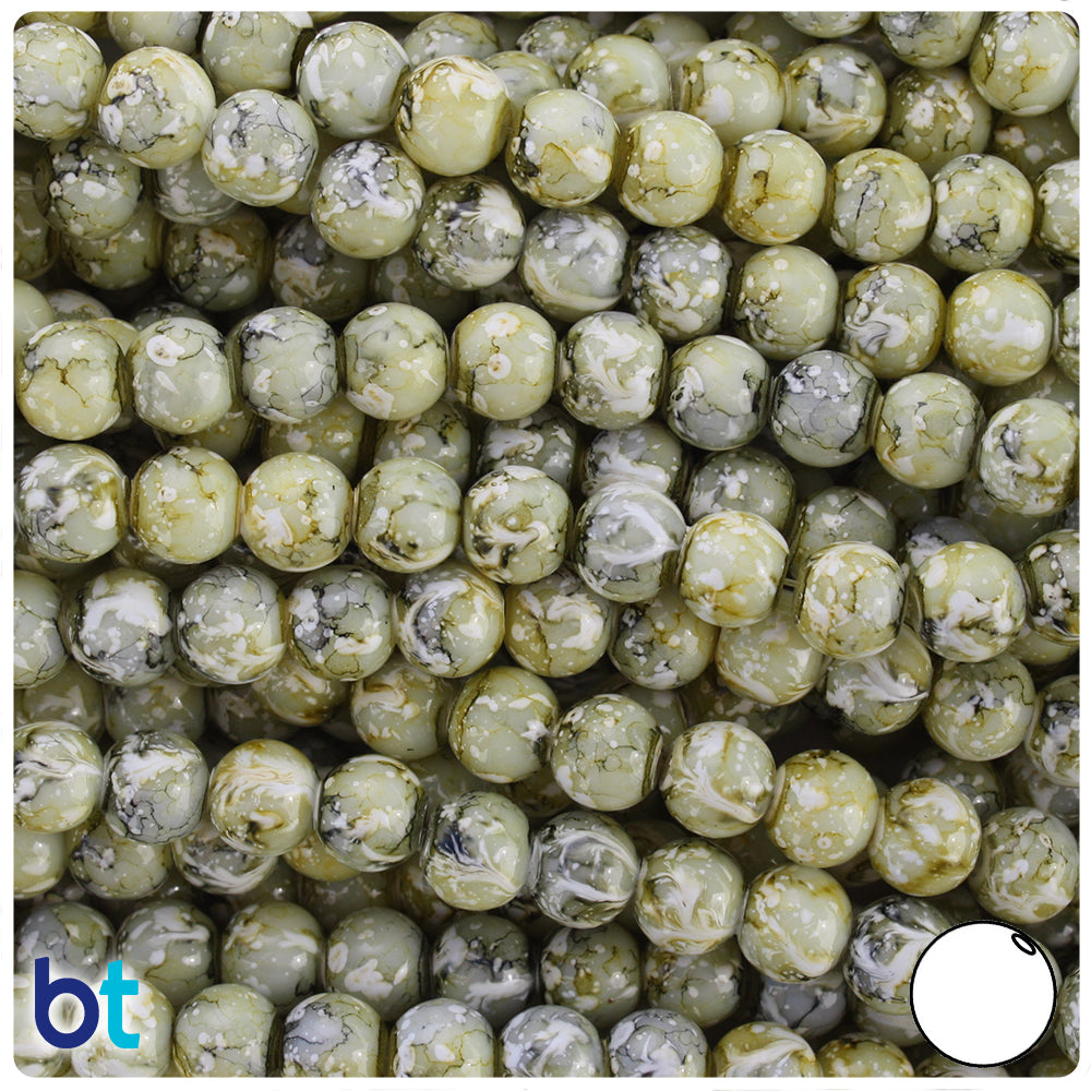 Green, White & Black Polished 8mm Round Fashion Glass Beads (100pcs)