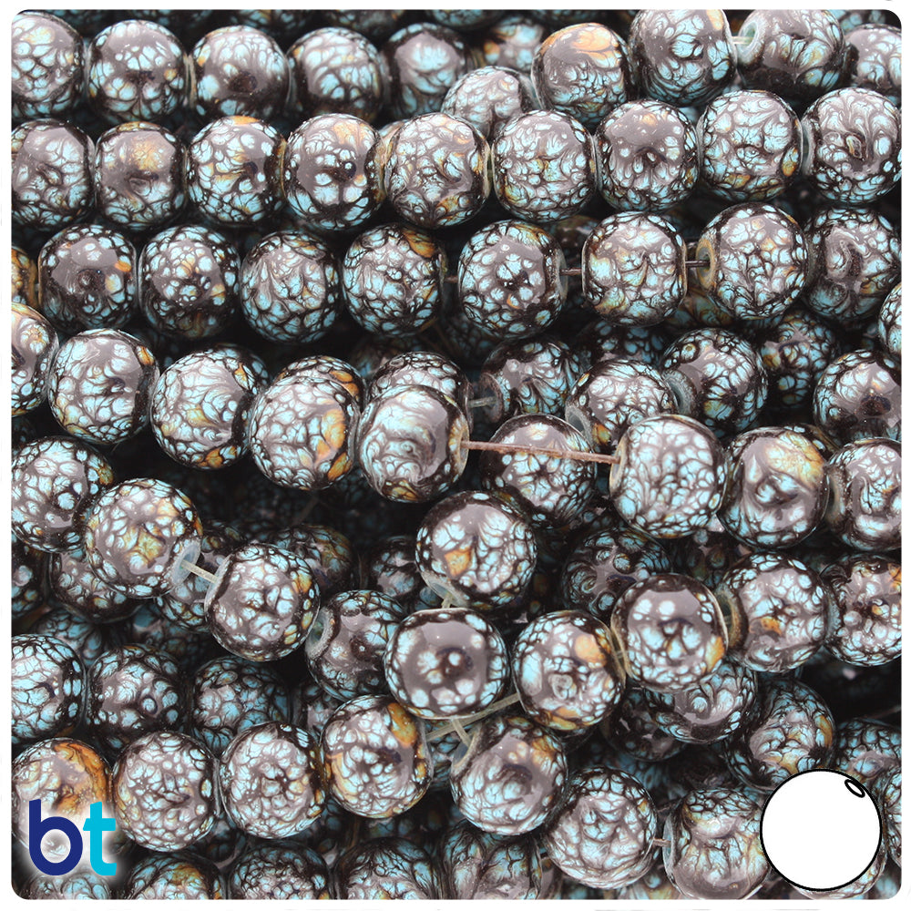 Black, Brown & Turquoise Polished 8mm Round Fashion Glass Beads (100pcs)
