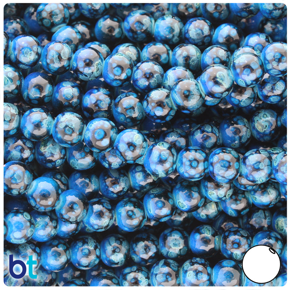 Blue, Black & Turquoise Polished 8mm Round Fashion Glass Beads (100pcs)
