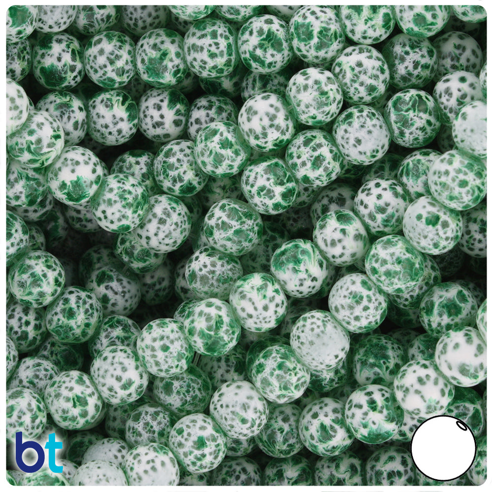White & Green Polished 8mm Round Fashion Glass Beads (100pcs)