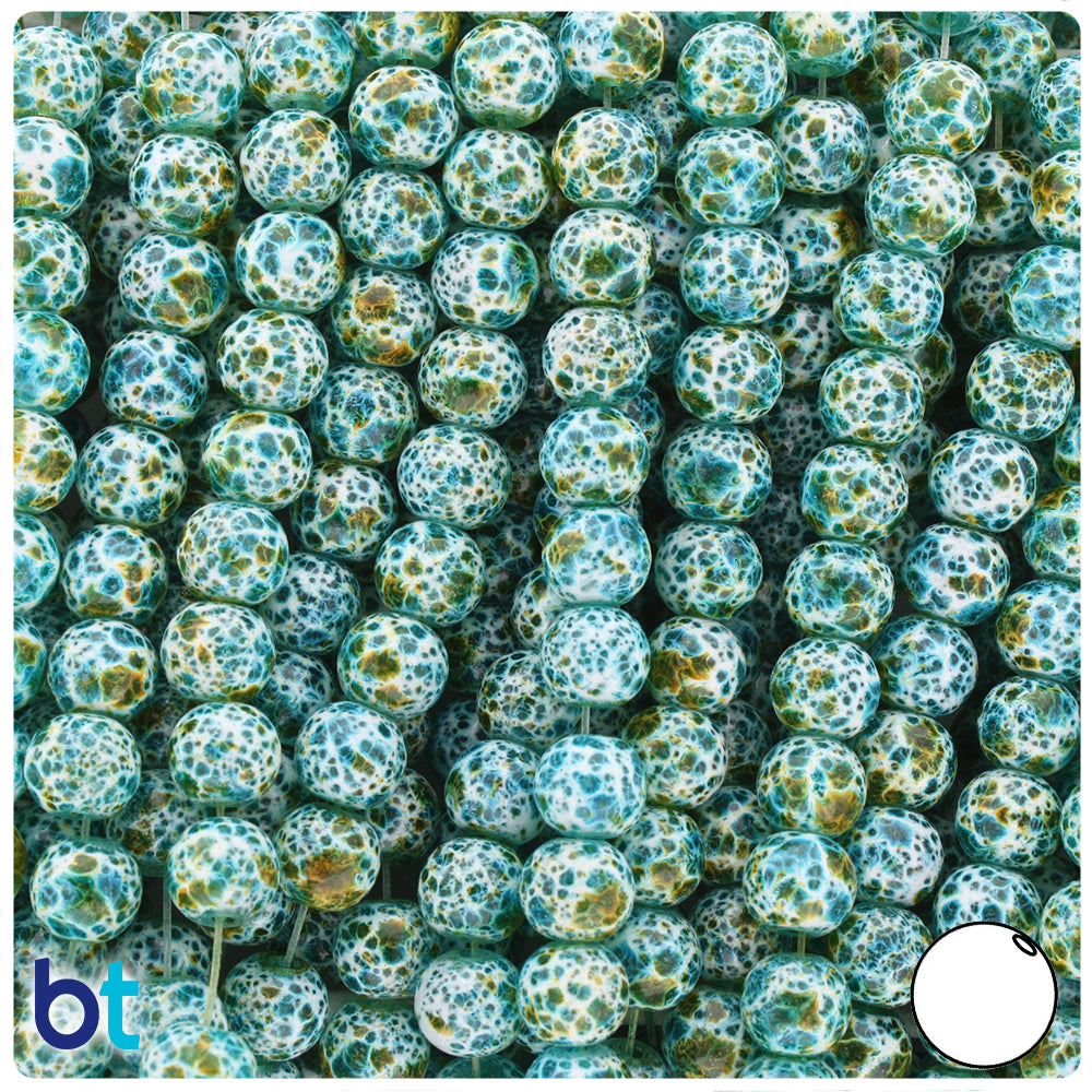 White, Blue & Gold Polished 8mm Round Fashion Glass Beads (100pcs)