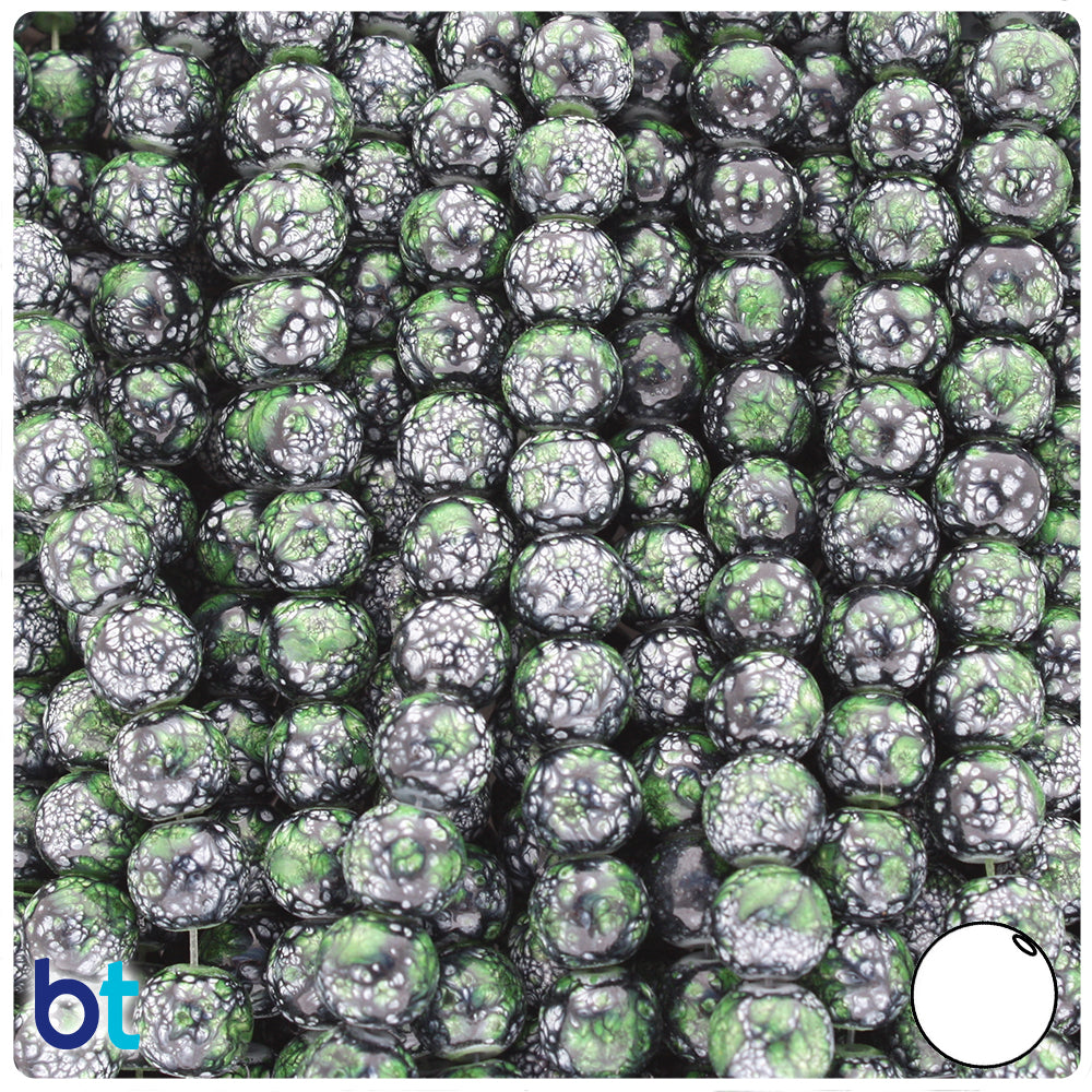 Black, Green & White Polished 8mm Round Fashion Glass Beads (100pcs)