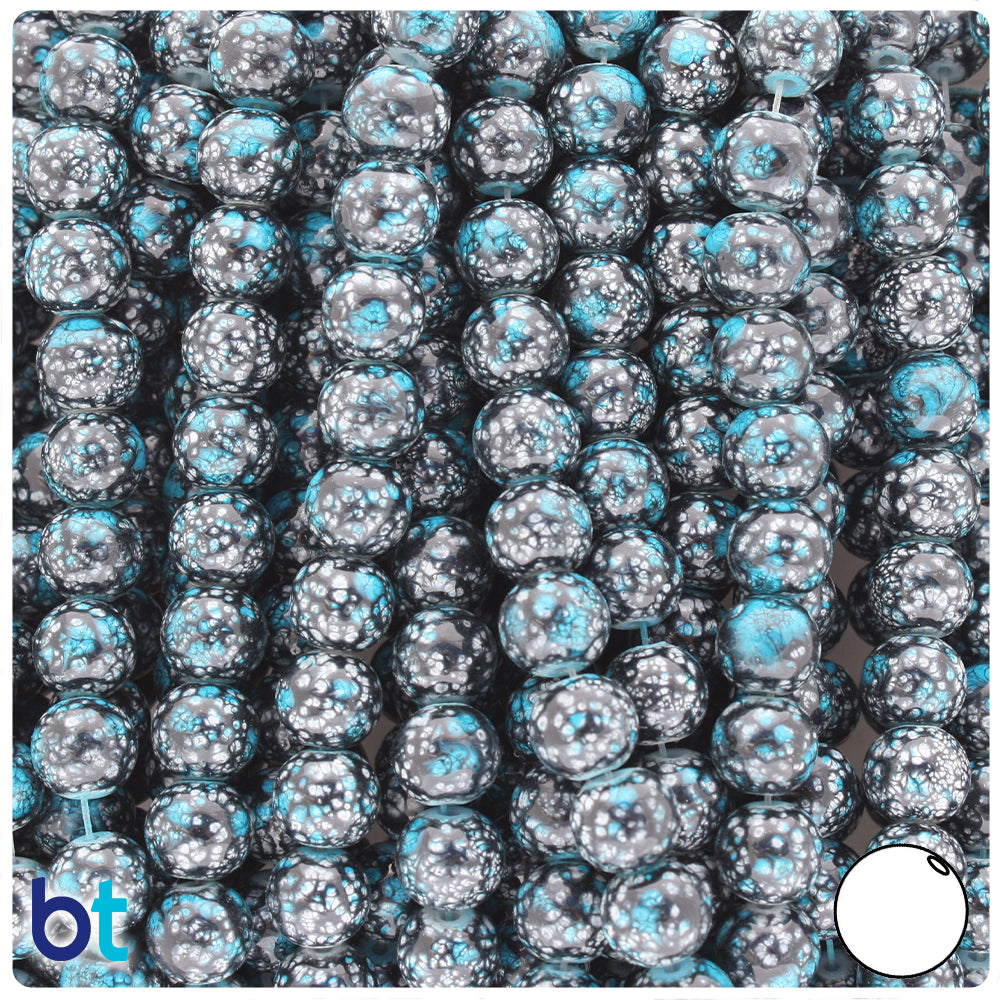 Black, Blue & Grey Polished 8mm Round Fashion Glass Beads (100pcs)