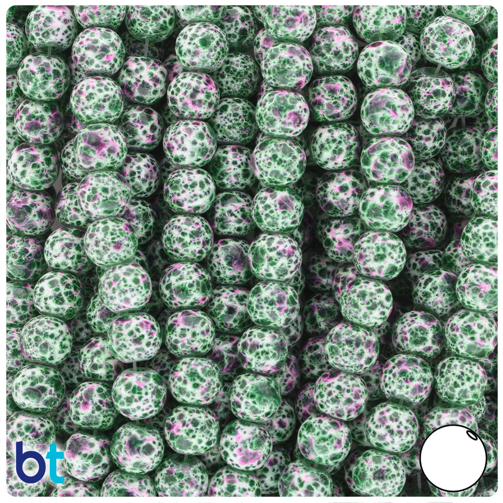 Green, White & Purple Polished 8mm Round Fashion Glass Beads (100pcs)