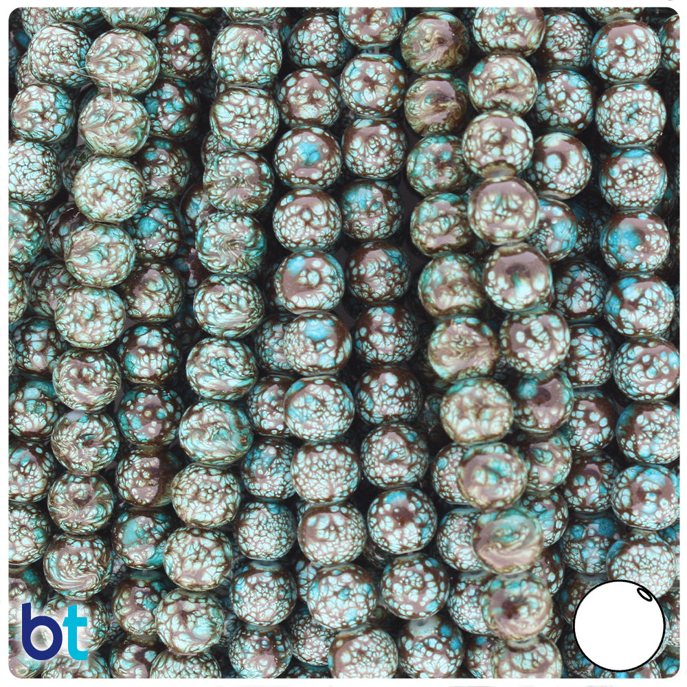 Brown & Turquoise Polished 8mm Round Fashion Glass Beads (100pcs)