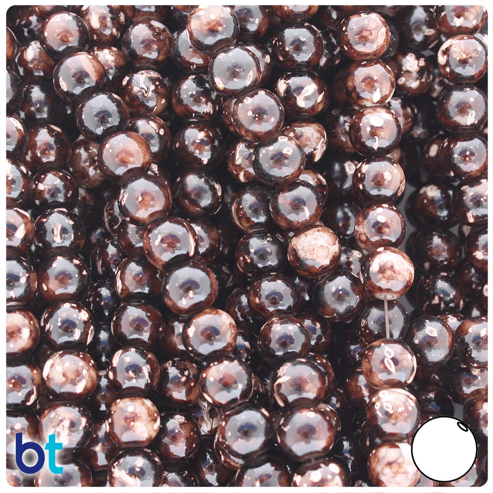 Dark Brown & Ivory Polished 8mm Round Fashion Glass Beads (100pcs)