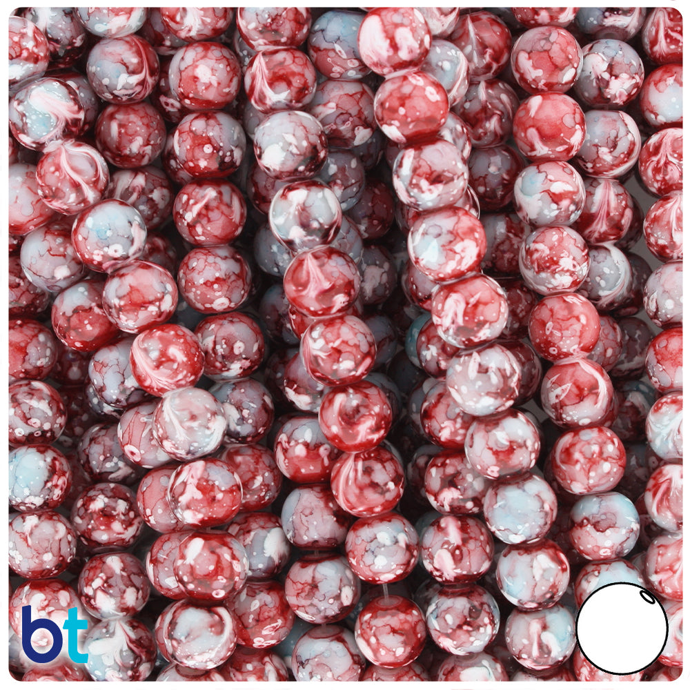 Red, White & Blue Polished 8mm Round Fashion Glass Beads (100pcs)