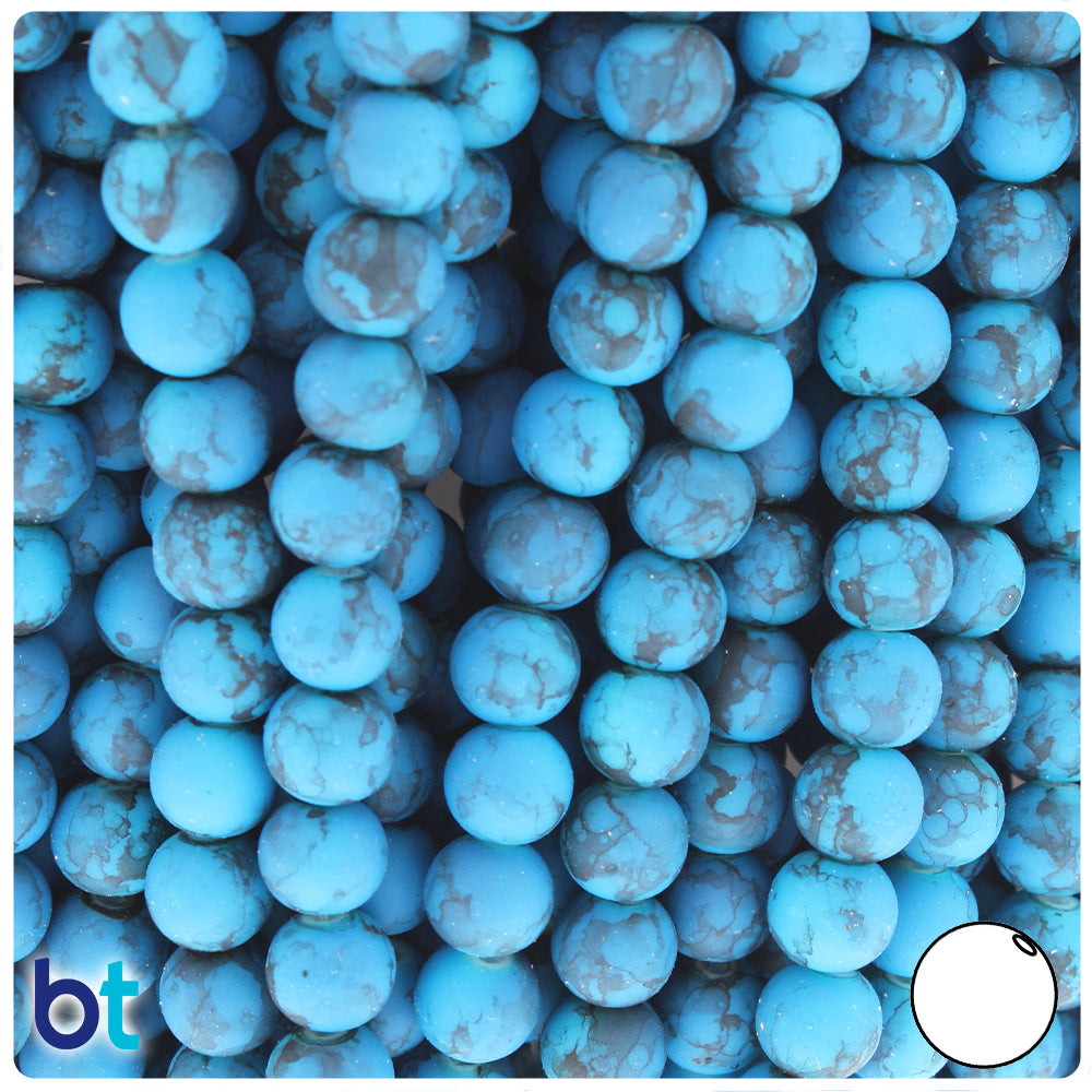 Blue & Black Matte 8mm Round Fashion Glass Beads (100pcs)