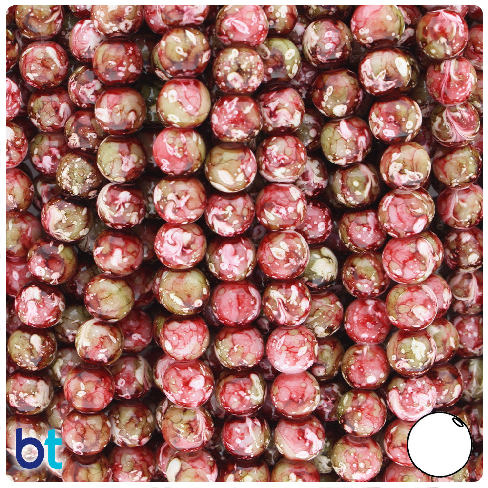 Red, Green & White Polished 8mm Round Fashion Glass Beads (100pcs)