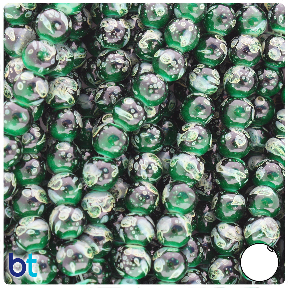 Black, Green & Grey Polished 8mm Round Fashion Glass Beads (100pcs)