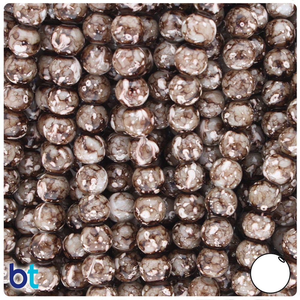 Brown, Ivory & White Polished 8mm Round Fashion Glass Beads (100pcs)