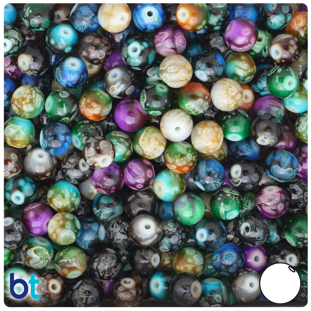 Polished Mix 8mm Round Fashion Glass Beads (100pcs)