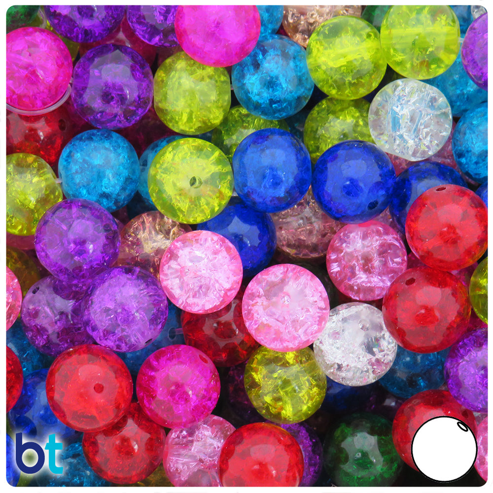 Assorted Colors 12mm Round Crackle Glass Beads (2 Strands)