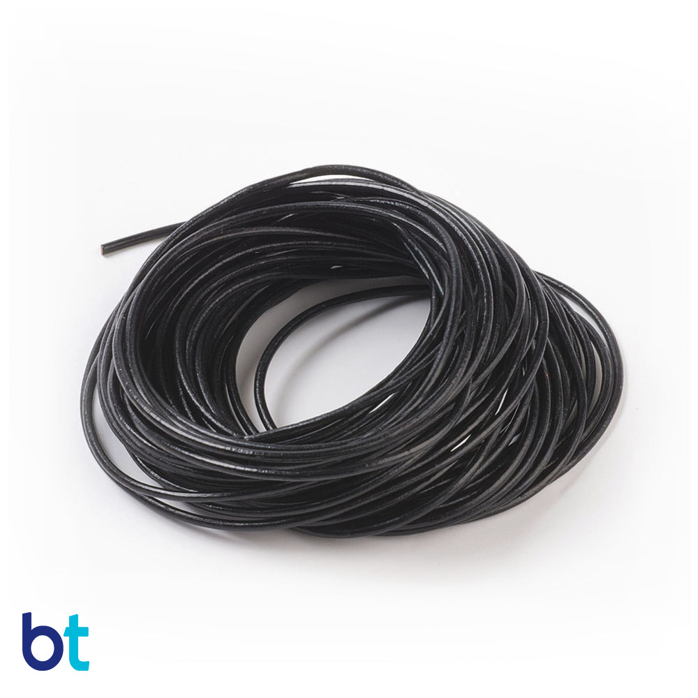 Black 2mm Round Leather Cord (10m)