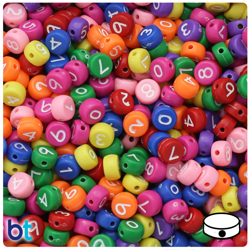 Mixed Opaque 7mm Coin Alpha Beads - White Number Mix (250pcs)