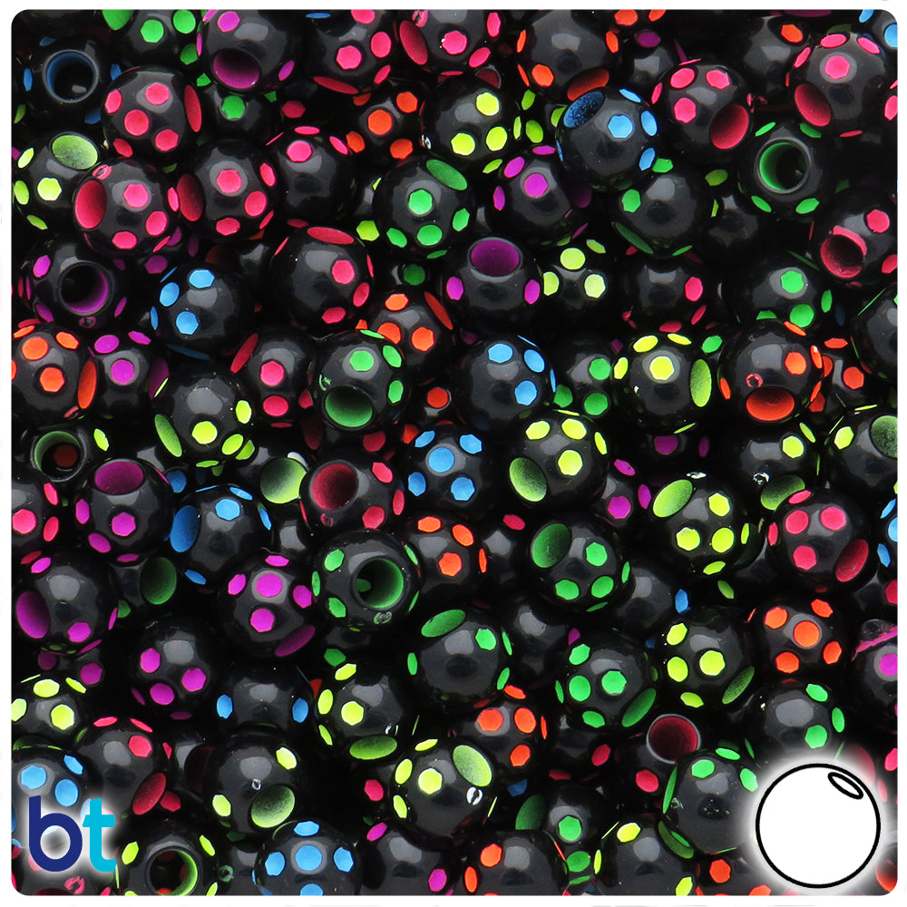 Black Opaque 9mm Oval Plastic Beads - Colored Dots (200pcs)