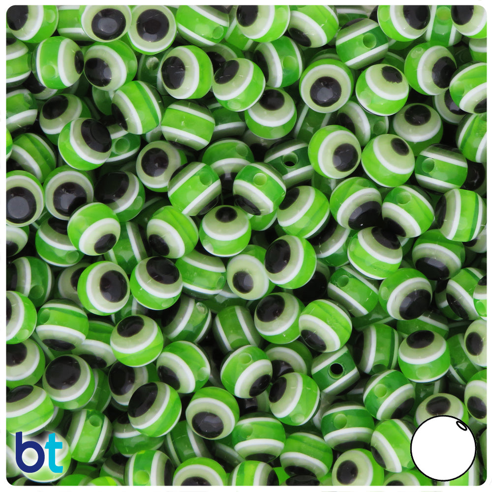 Green Transparent 8mm Round Resin Beads - Evil Eye Design (120pcs)