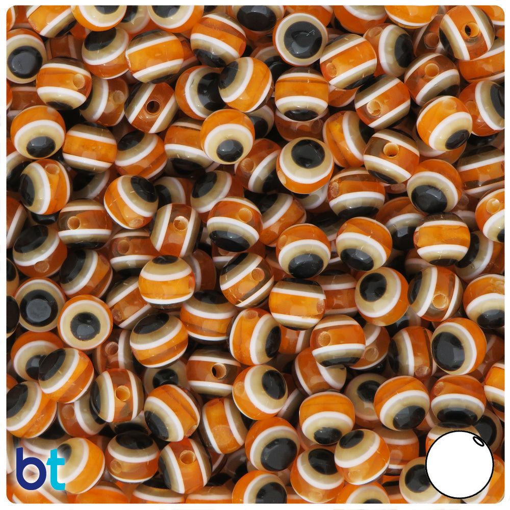 Orange Transparent 8mm Round Resin Beads - Evil Eye Design (120pcs)