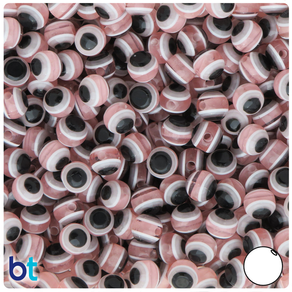 Light Pink Transparent 8mm Round Resin Beads - Evil Eye Design (120pcs)