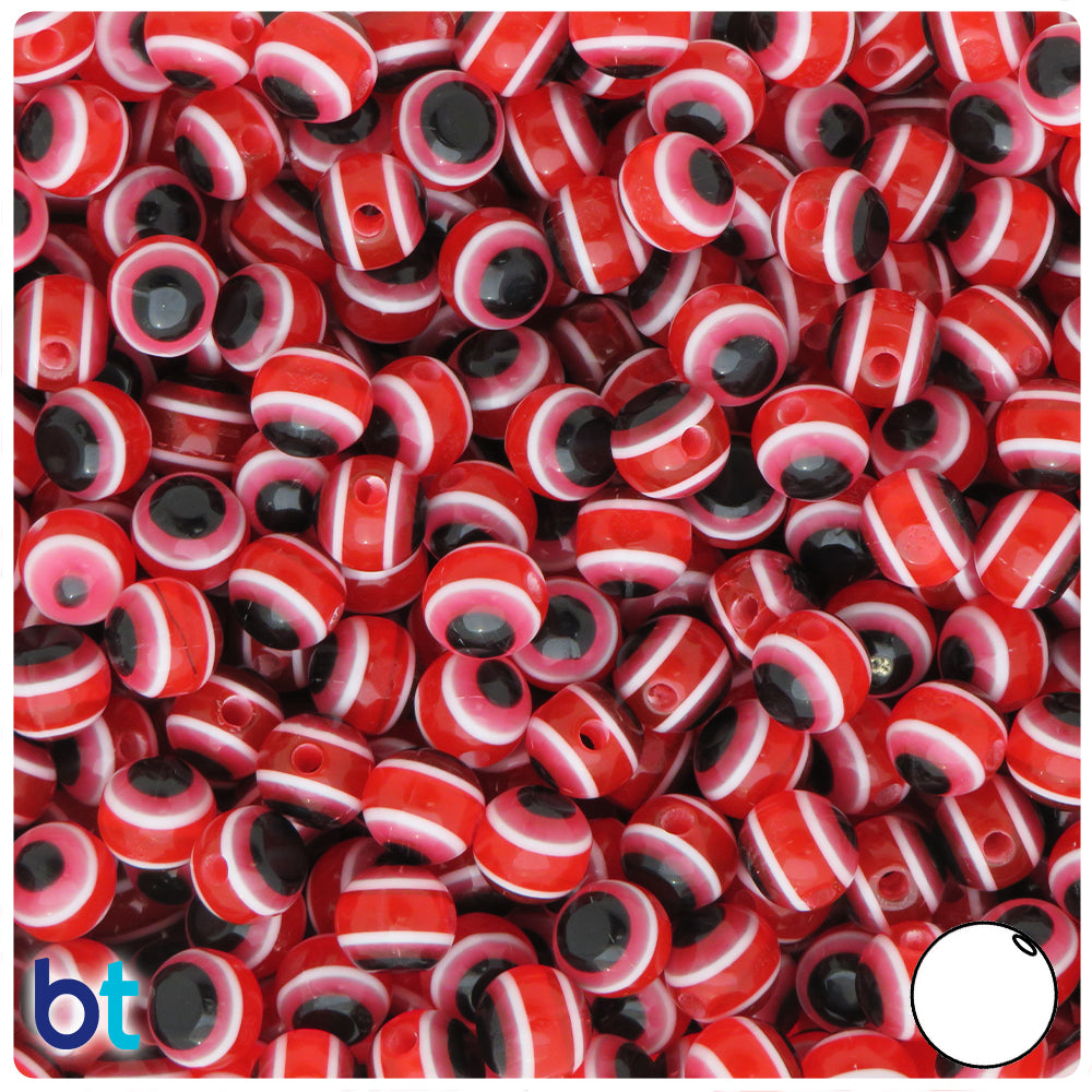 Red Transparent 8mm Round Resin Beads - Evil Eye Design (120pcs)