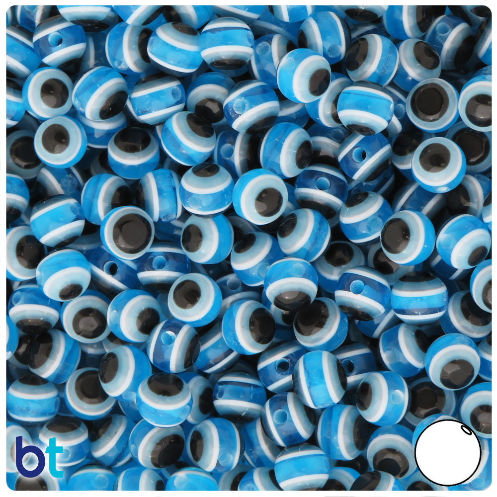 Blue Transparent 8mm Round Resin Beads - Evil Eye Design (120pcs)
