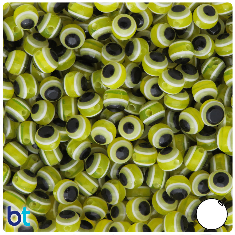 Yellow Transparent 8mm Round Resin Beads - Evil Eye Design (120pcs)
