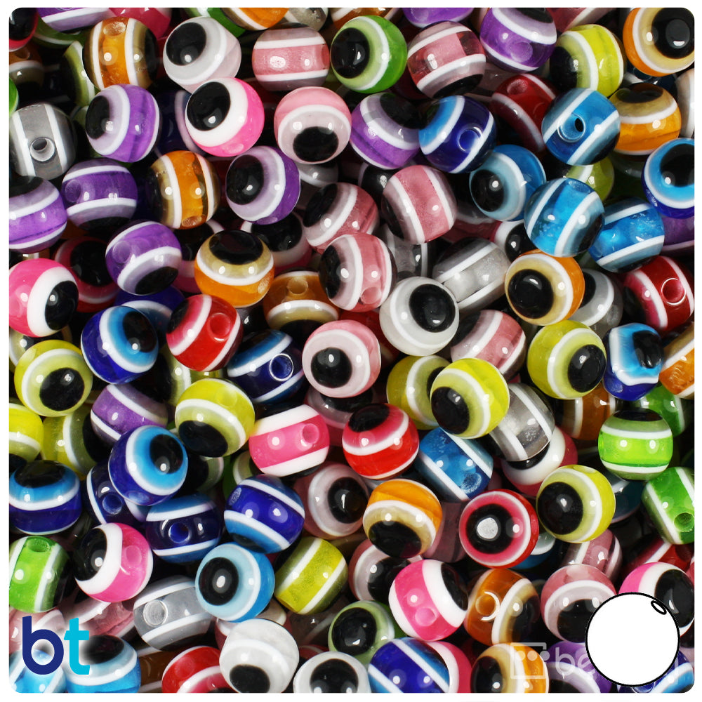 Mixed Transparent 8mm Round Resin Beads - Evil Eye Design (120pcs)