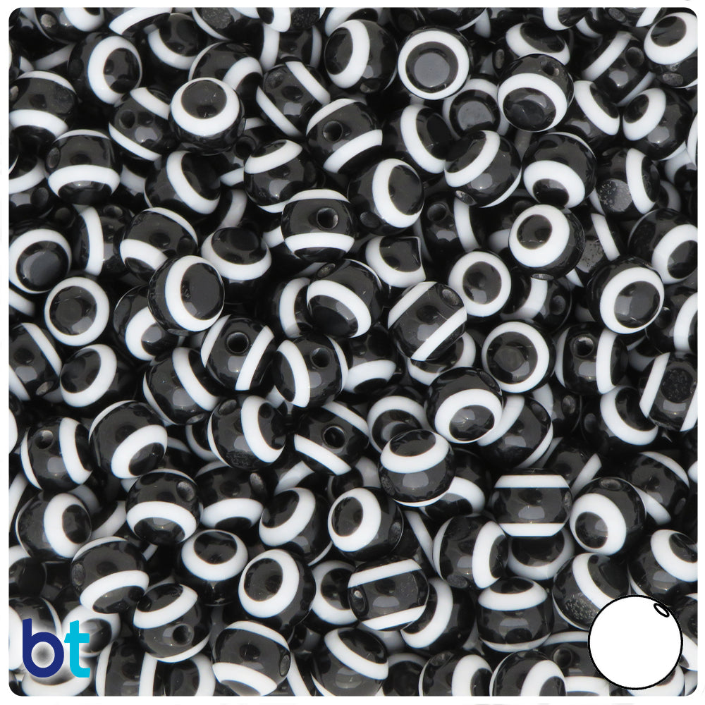 Black Opaque 8mm Round Resin Beads - Evil Eye Design (120pcs)