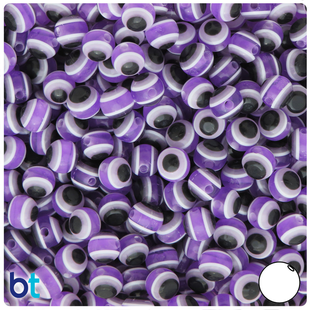 Purple Transparent 8mm Round Resin Beads - Evil Eye Design (120pcs)