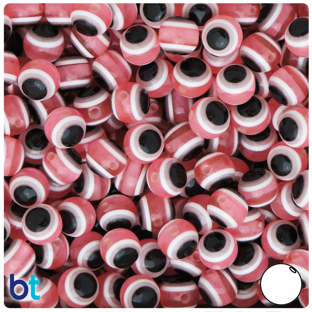 Light Pink Transparent 10mm Round Resin Beads - Evil Eye Design (100pcs)