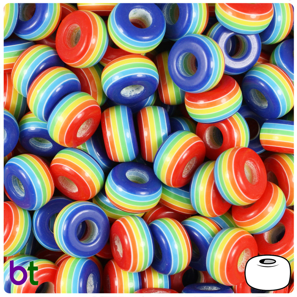 Rainbow Striped Opaque 14mm Rondelle Resin Beads (40pcs)