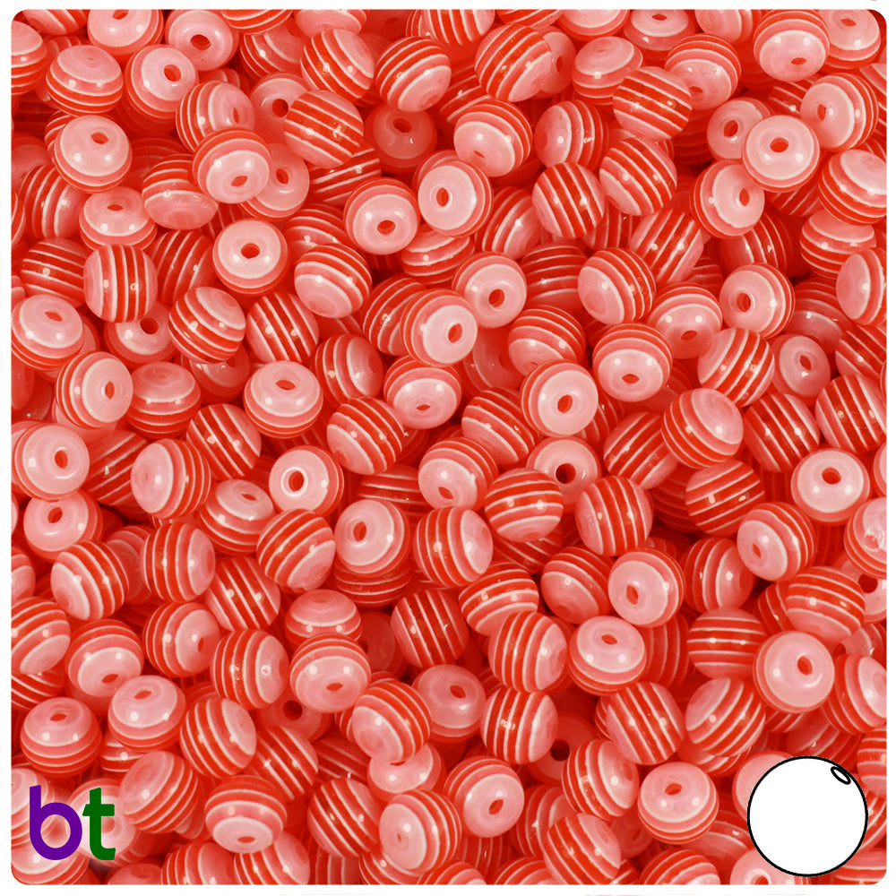 Orange Transparent 6mm Round Resin Beads - White Stripes (150pcs)