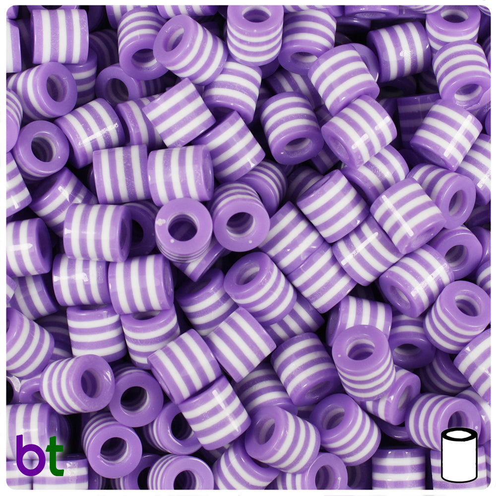 Purple Opaque 8mm Drum Resin Beads - White Stripes (100pcs)