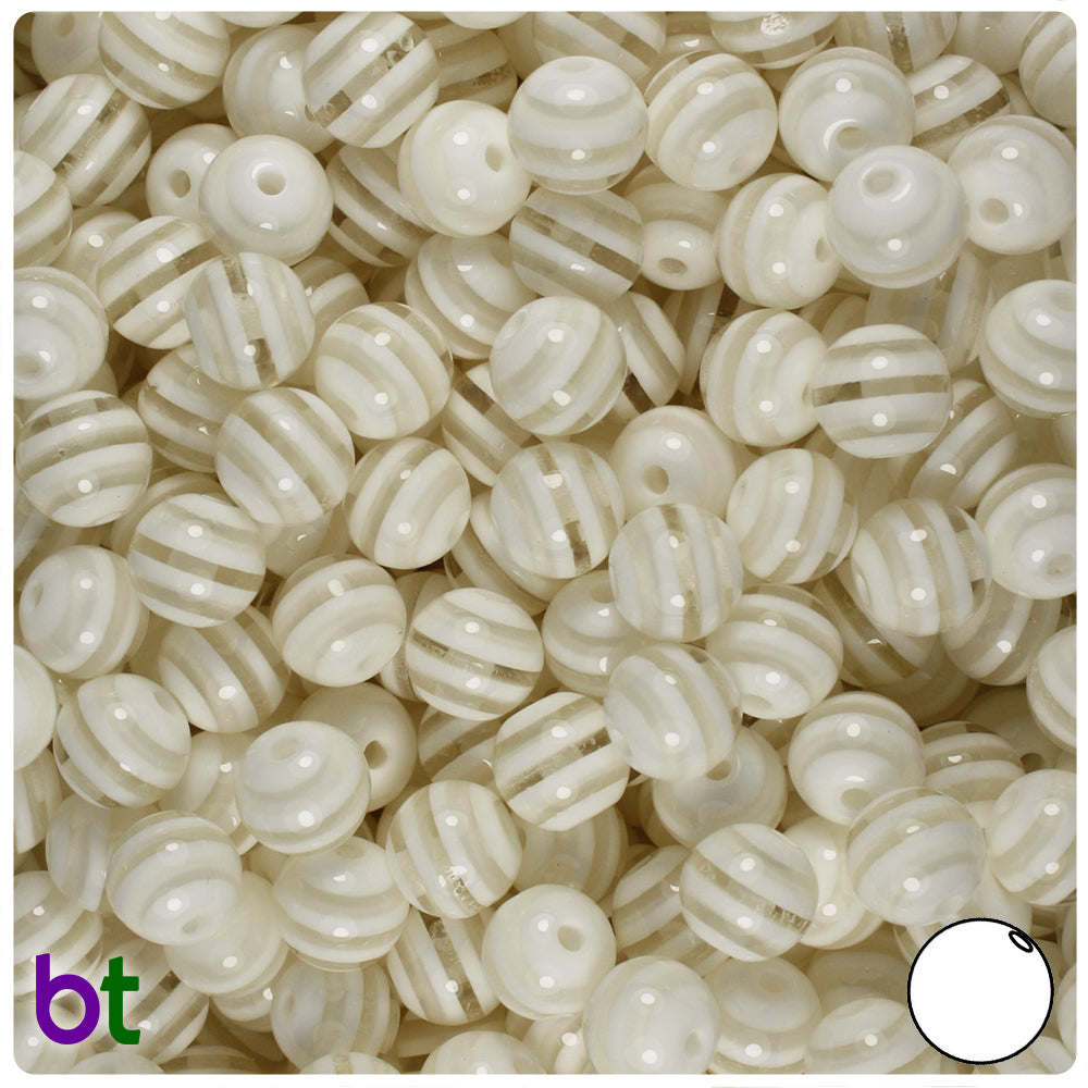 Clear Transparent 8mm Round Resin Beads - White Stripes (120pcs)