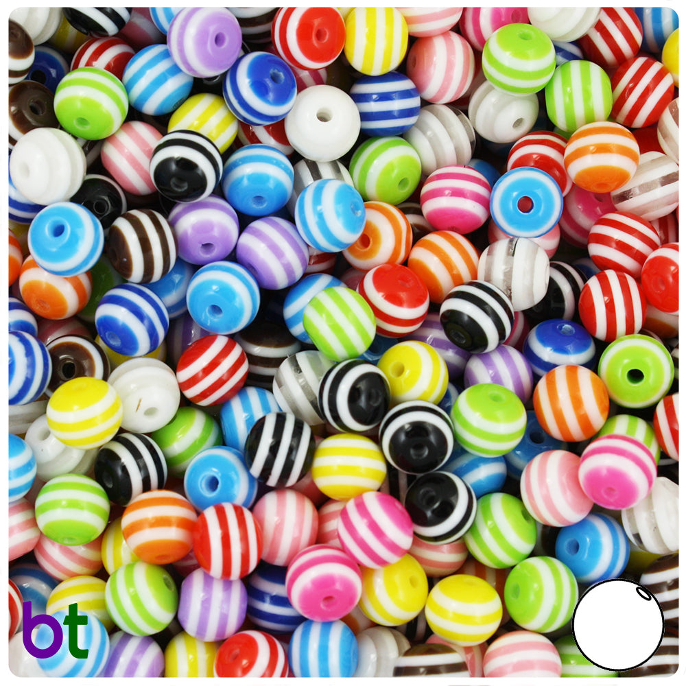 Opaque Mix 8mm Round Resin Beads - White Stripes (120pcs)