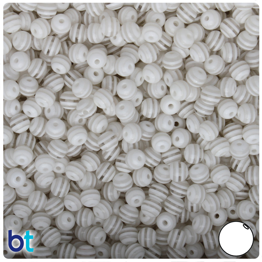 Clear Transparent 6mm Round Resin Beads - White Stripes (150pcs)