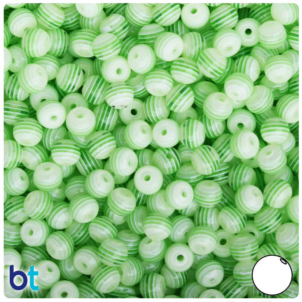 Green Transparent 6mm Round Resin Beads - White Stripes (150pcs)