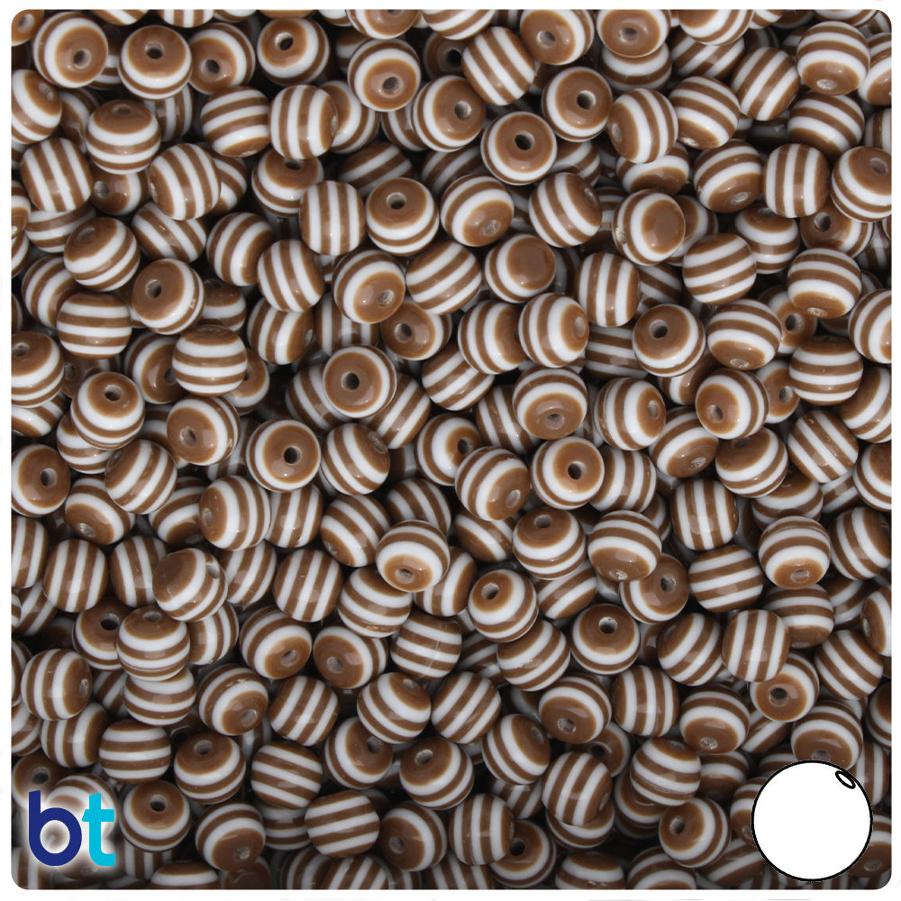 Brown Opaque 6mm Round Resin Beads - White Stripes (150pcs)