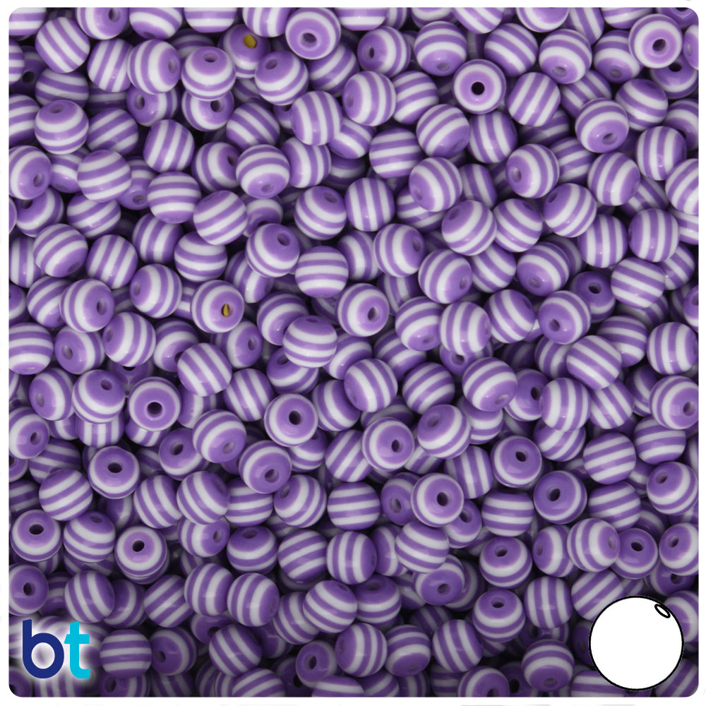 Purple Opaque 6mm Round Resin Beads - White Stripes (150pcs)